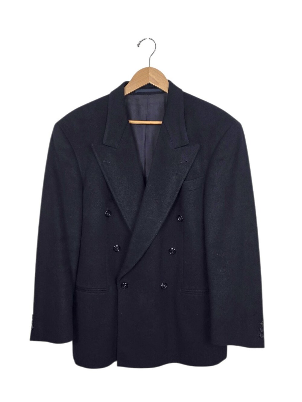Vtg Hugo Boss Cecil Gee Midnight Navy Cashmere Wool Double Breasted Blazer 40R